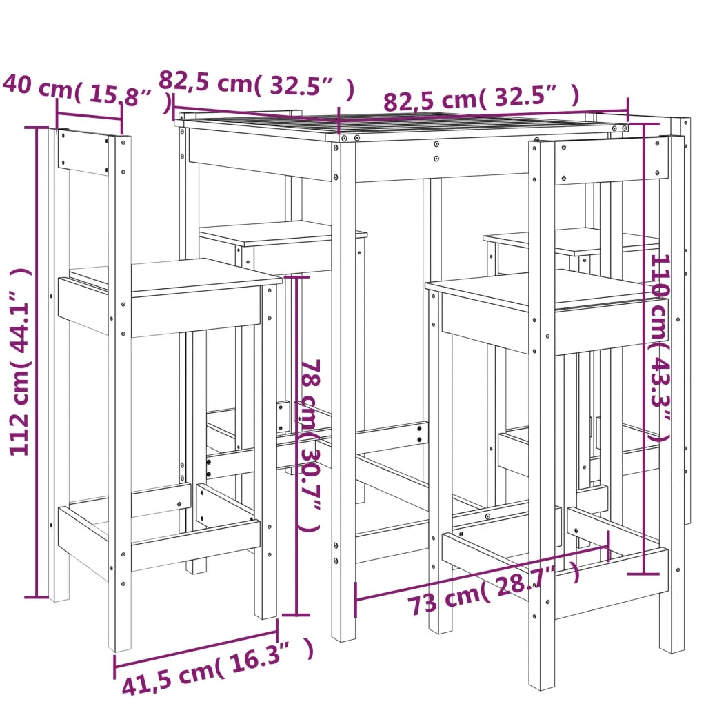 Set Bar da Giardino 5 pz Nero in Legno Massello di Pino 3154744