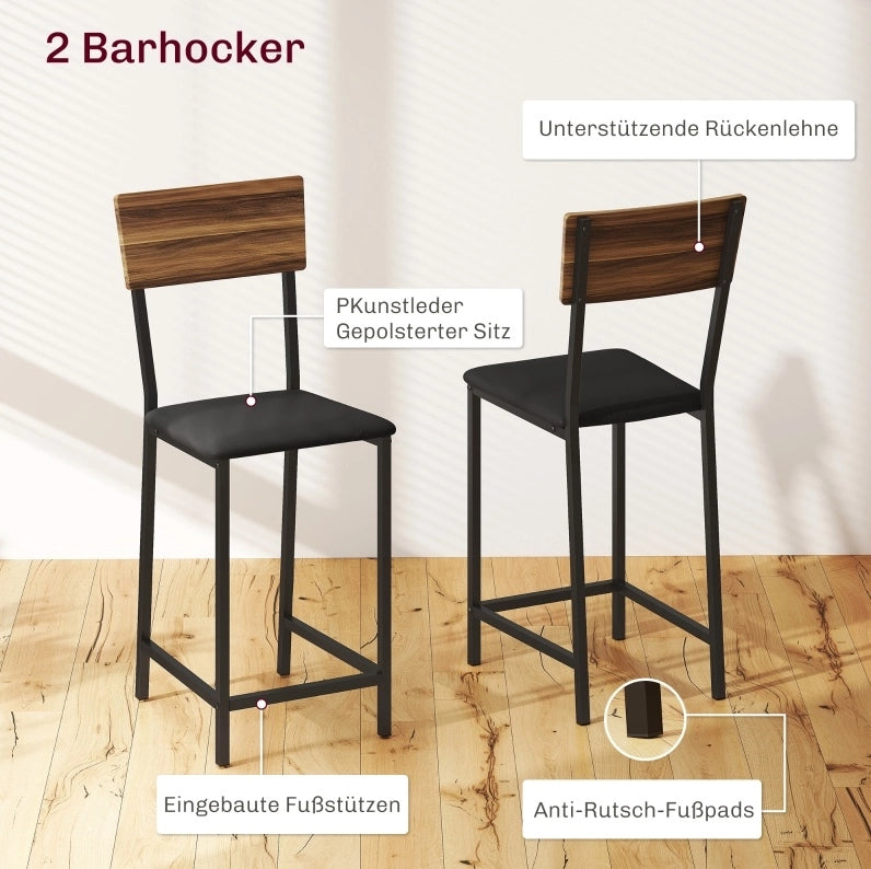 Set tavolo bar allungabile con 2 sgabelli, marrone