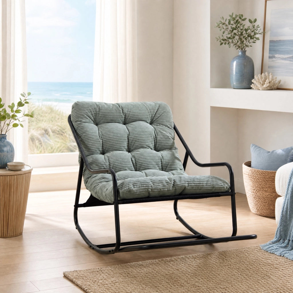 SEDIA A DONDOLO 75x116x82 cm in acciaio verde chiaro con cuscino