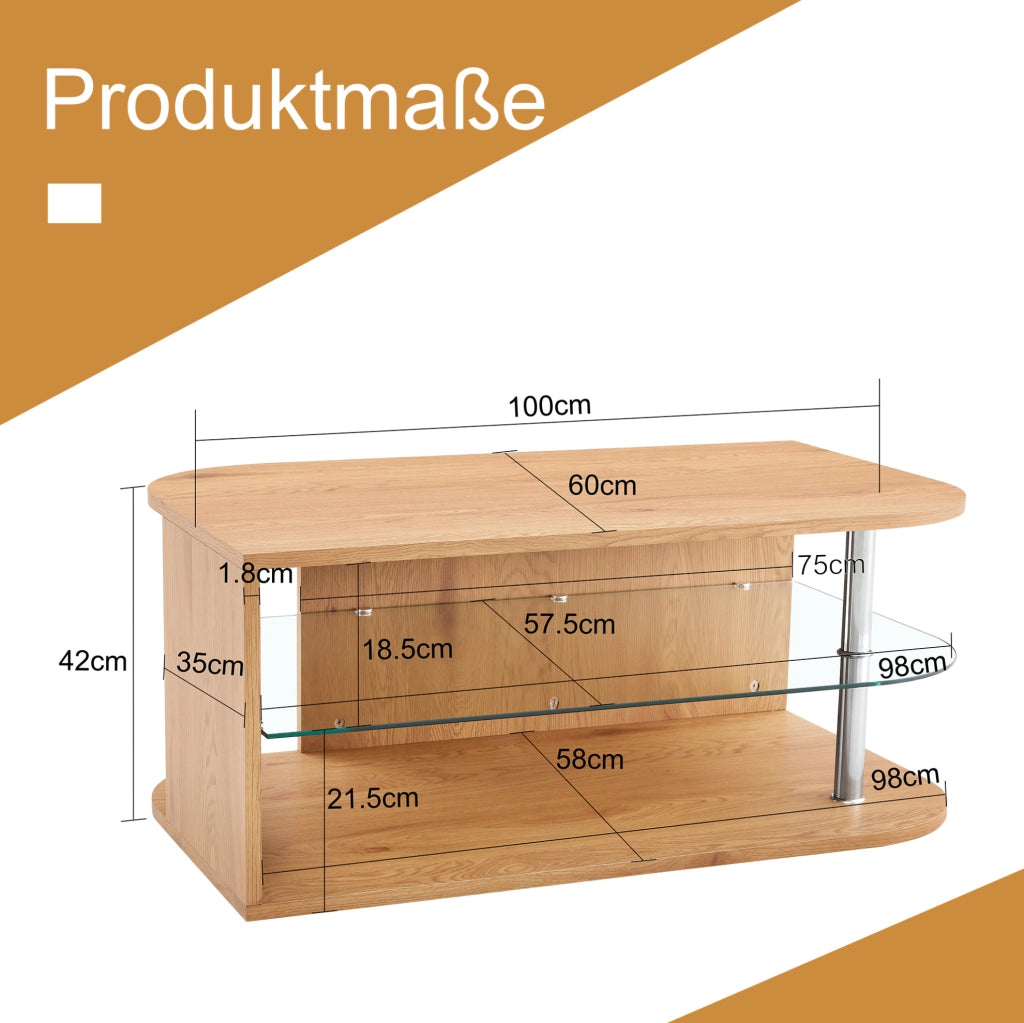 Tavolino da caffè 100x60x42 cm con doppio spazio contenitore in MDF naturale