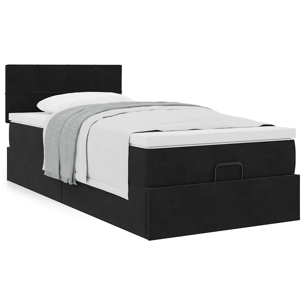 Struttura Letto Pouf con Materasso Nero 90x200 cm in Velluto 3311749