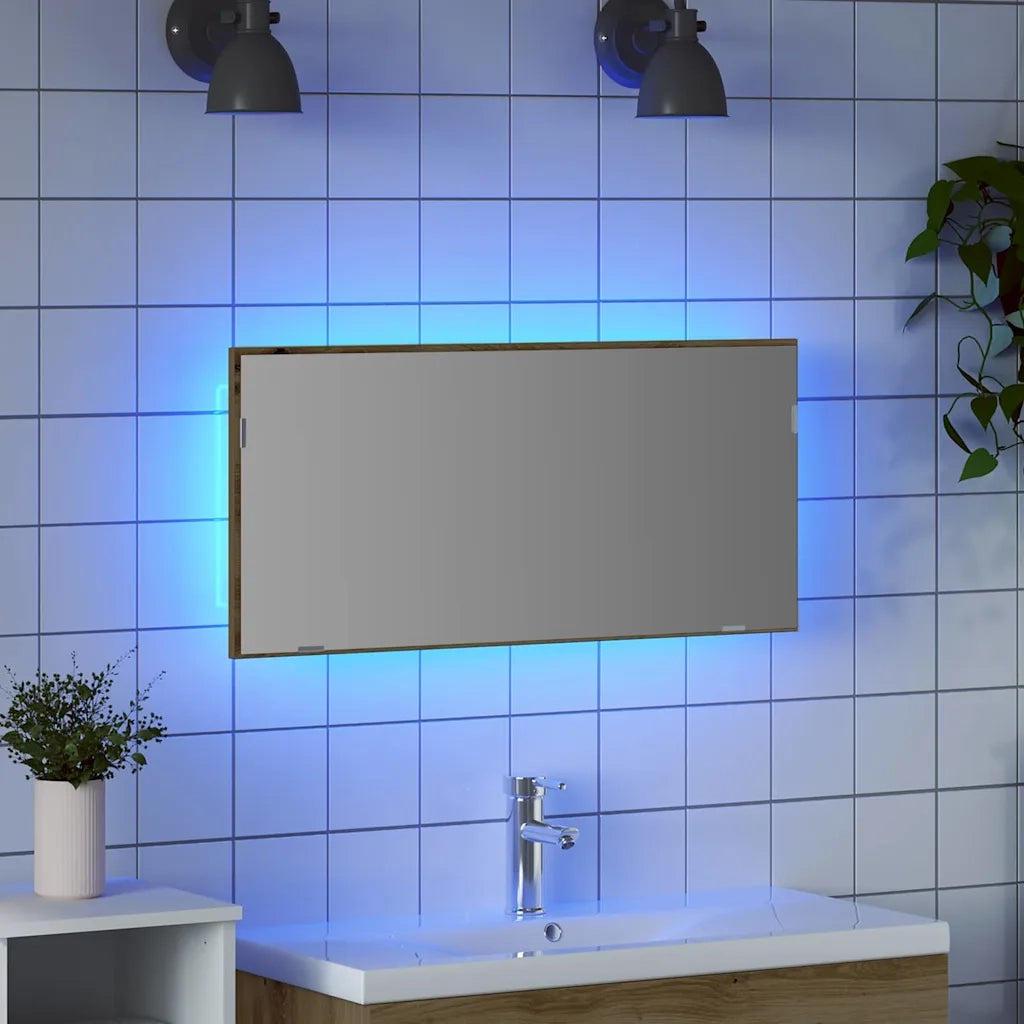 Specchio con luci a strisce a LED rovere artigianale 80 x 37 cm