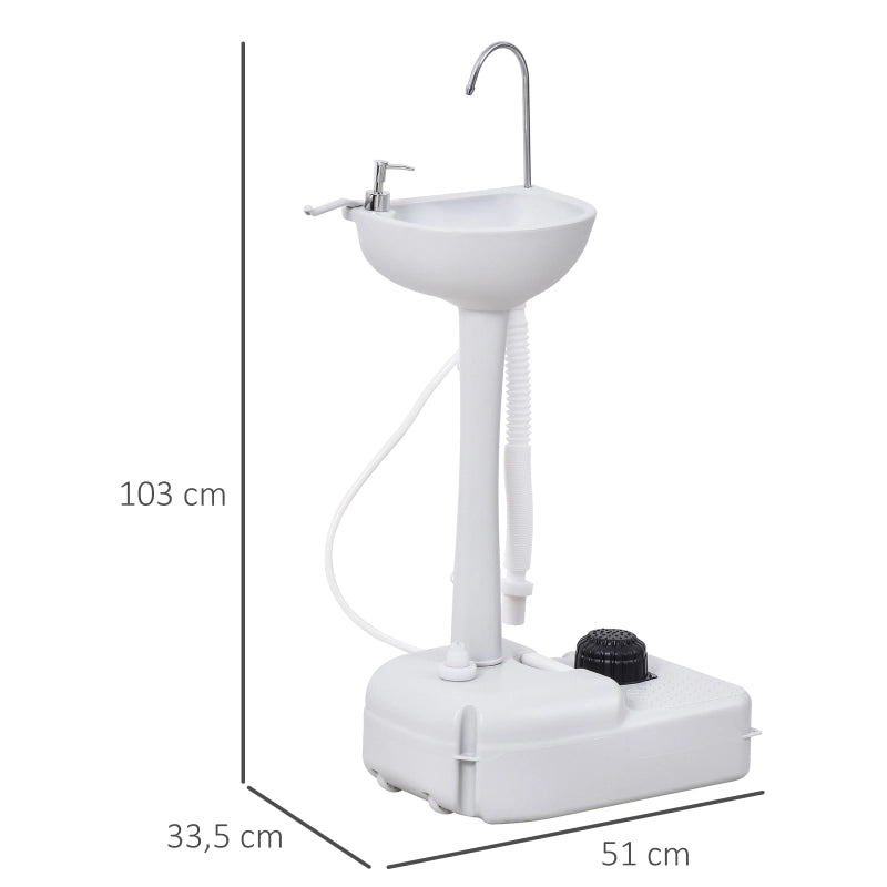 LAVABO Portatile da Campeggio 17 L HDPE Bianco con ruote