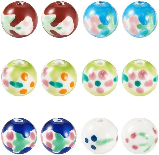 Porseleine per Collane 12 pezzi - Manufatti a mano - Forma rotonda/Florale - 6 colori - Dimensione 12,5-13 mm - Apertura 2,5 mm - Creazione di gioielli