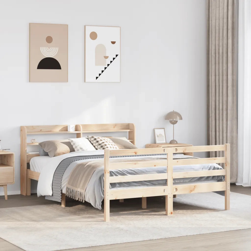 Giroletto con Testiera-Struttura Letto con testiera 135x190 cm in Legno Massello di Pino 258811