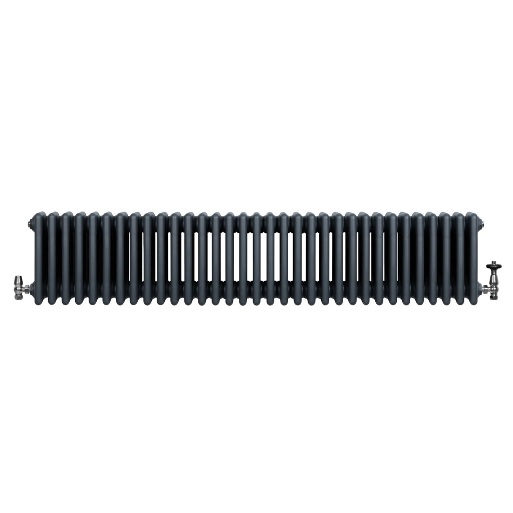 Radiatore Tradizionale 4 Colonne Orizzontale Antracite & Valvole 300 x 1505 mm
