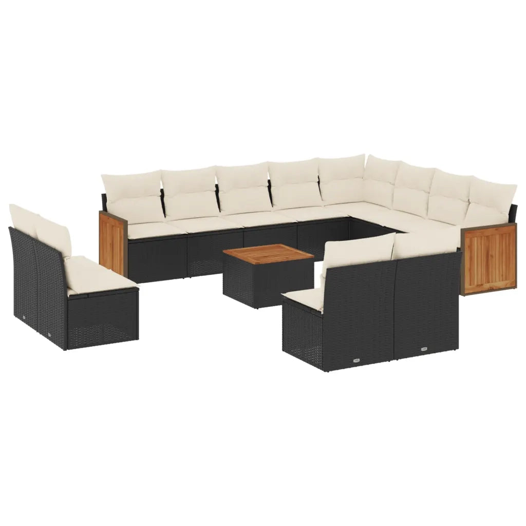 Set Divani da Giardino 13pz con Cuscini Nero in Polyrattan 3228156