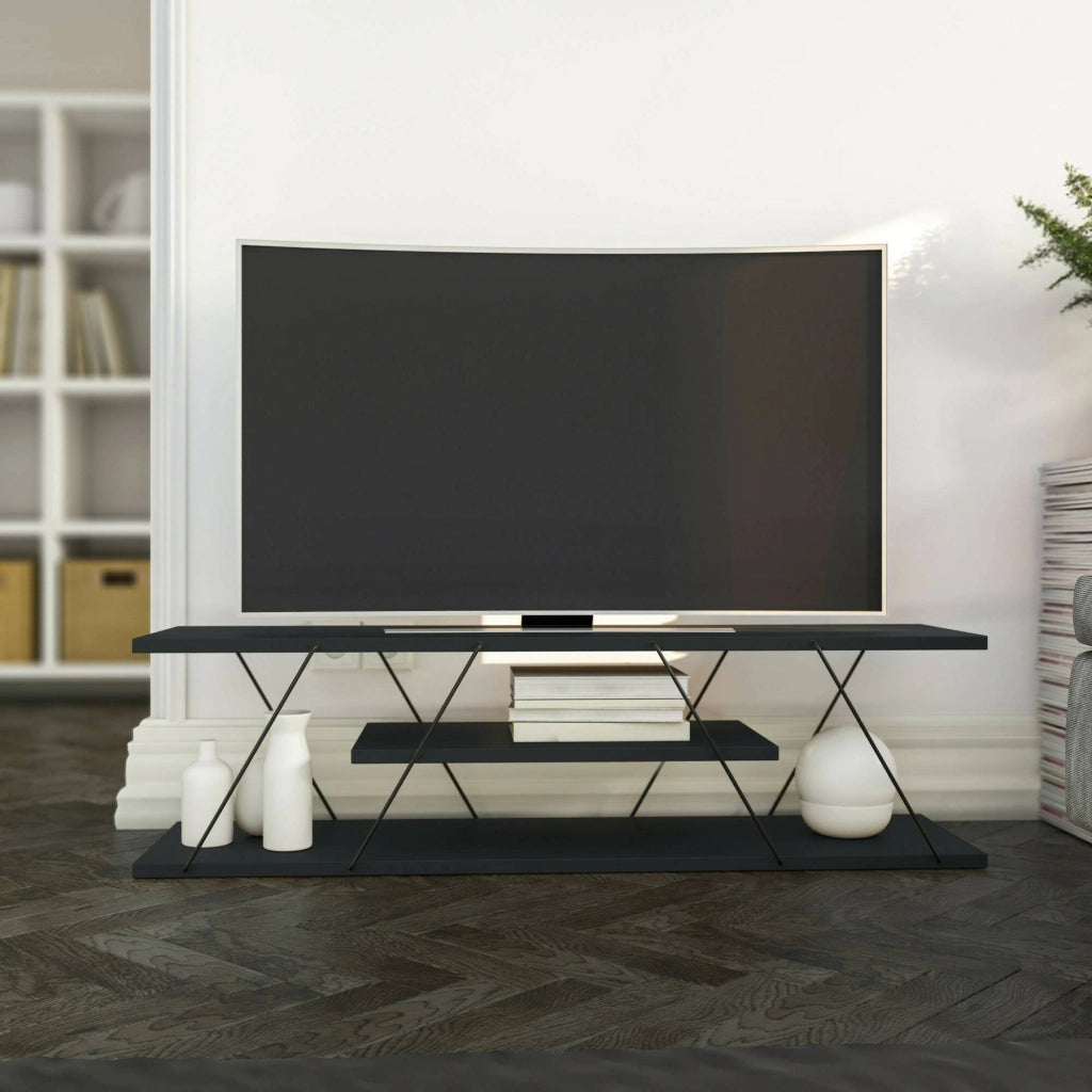 Mobile porta TV Desdemona, Credenza da soggiorno, Armadio basso per TV, Base parete attrezzata, 120x30h33 cm, Antracite e Grigio