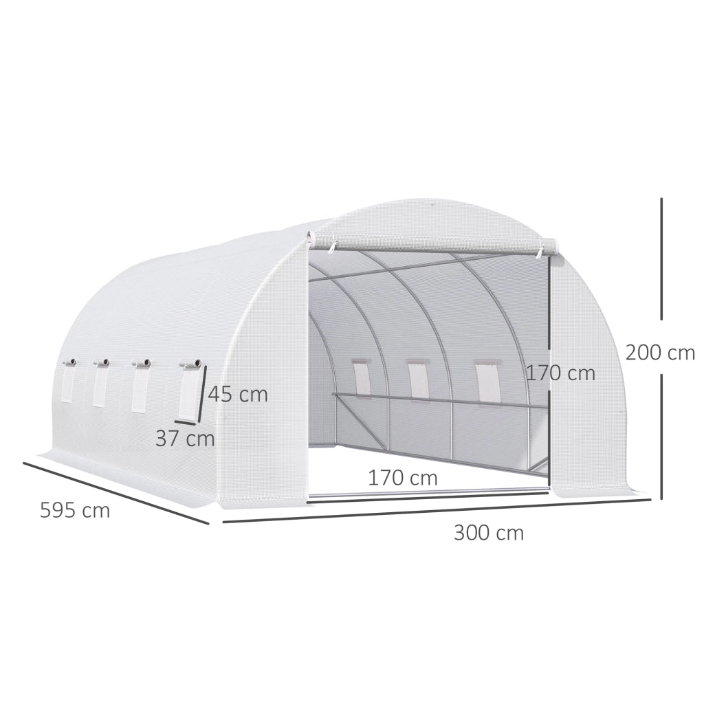 Serra da Giardino a Tunnel Per Piante, Struttura in Metallo e Copertura in PE, 6x3x2m, Bianco