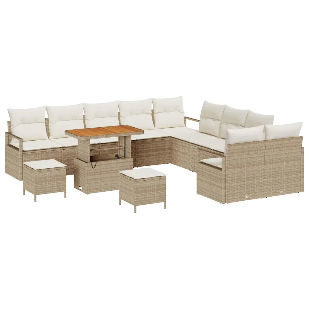 Set Divano da Giardino con cuscino 13 pcs Beige e Crema