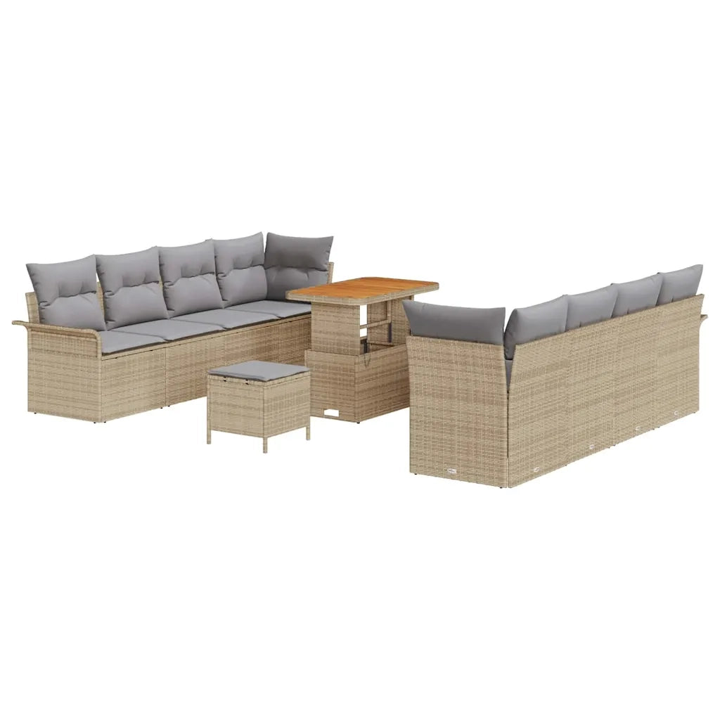 Set Divano da Giardino con cuscino 11 pcs Beige polyrattan