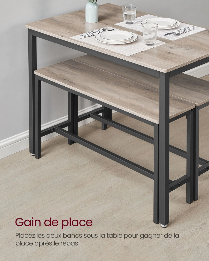 Set tavolo da pranzo e panca 110 x 70 x 75 cm tavolo 2 panche struttura in acciaio per cucina sala da pranzo soggiorno marrone grigio 12_0005427