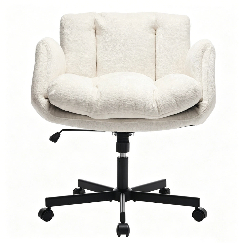 Sedia da Ufficio Girevole in Chenille ¨C MINIMAL ¨C Beige, Braccioli Regolabili, Seduta Imbottita