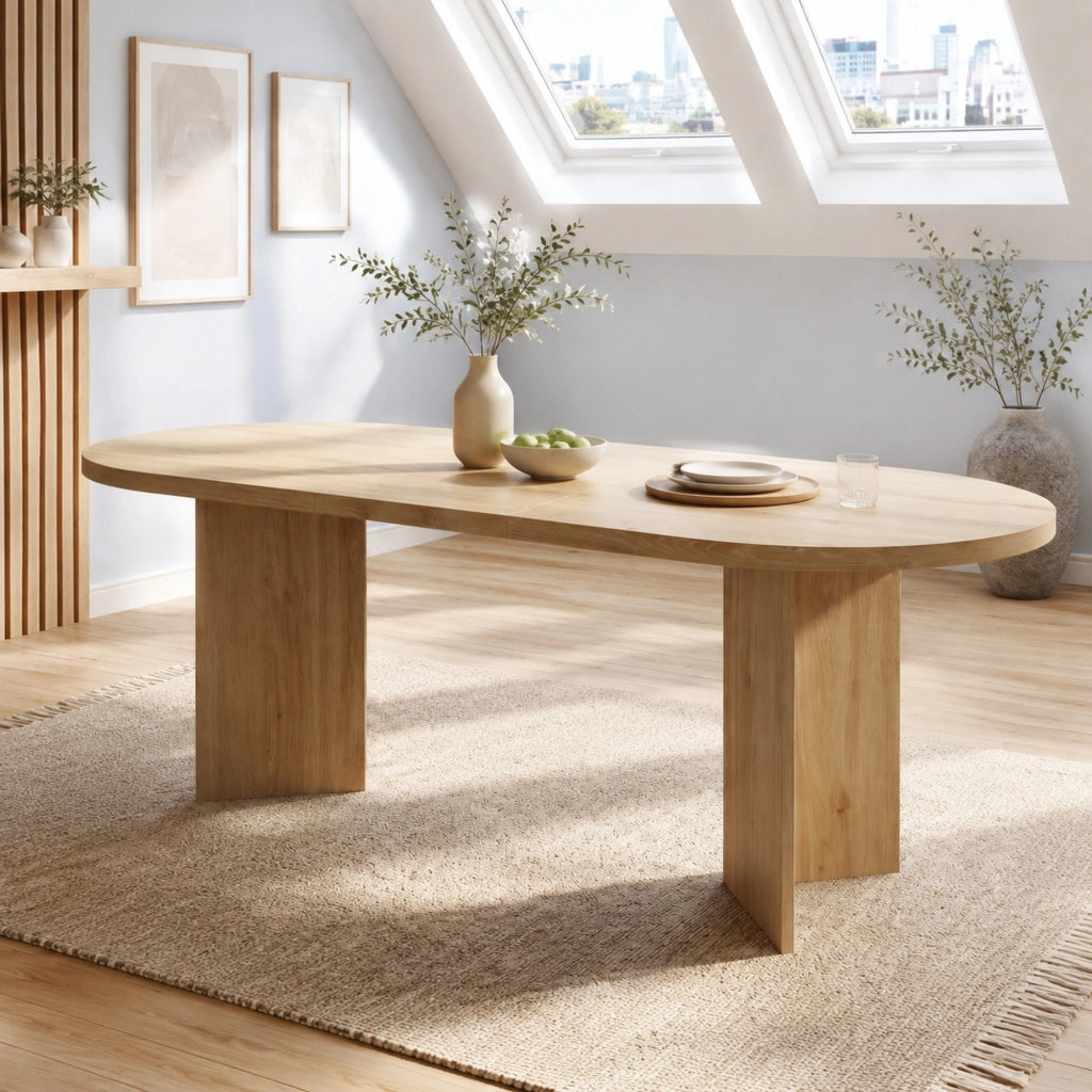 Tavolo da pranzo moderno per 6-8 persone; piano 18 mm; bordi arrotondati; rovere