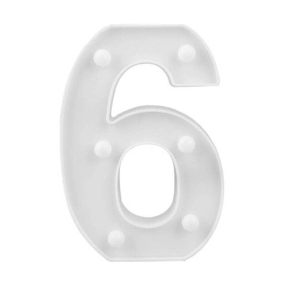 Trade Shop - Numero 6 Luminoso Bianco A Led Decoro Per Eventi Feste Luce Calda 3000k 16x3cm -