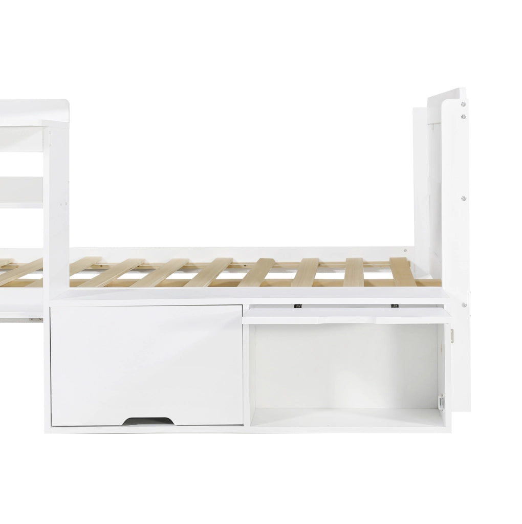 Letto funzionale 120x200 cm con scrivania; vano con anta a ribalta e ripiano; bianco