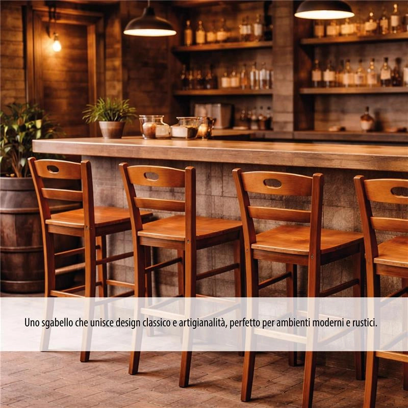 SET 2 PZ SGABELLI SNACK CON SEDUTA COMPATTA IN MATERIALE MASSELLO COLORE NOCE  39X38X90CM STILE CLASSICO