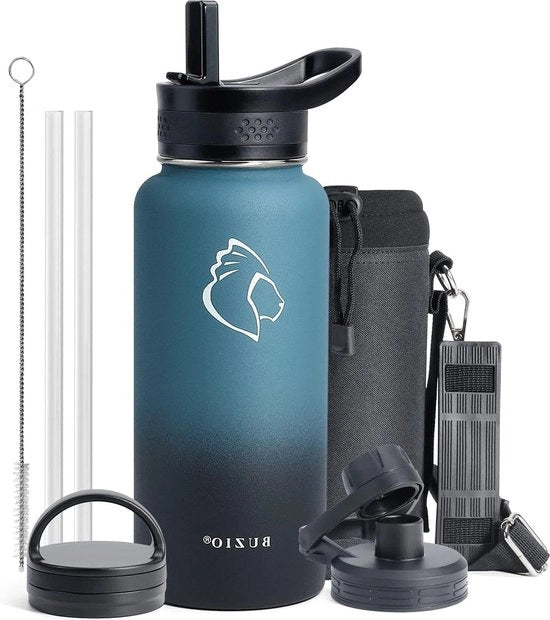Termos 1L con Reticolo - Mantiene Caldo/Freddo per 48 Ore - Termos di Acciaio Inossidabile - BPA Libero - Tasca Portatile - Azzurro Infatuazione
