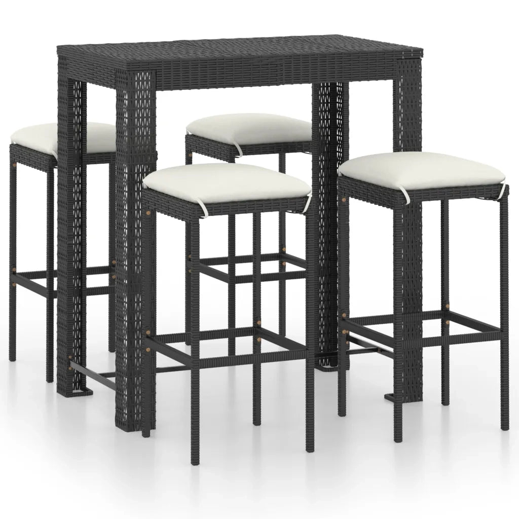 Set Bar da Giardino 5 pz con Cuscini Polyrattan Nero 3064781
