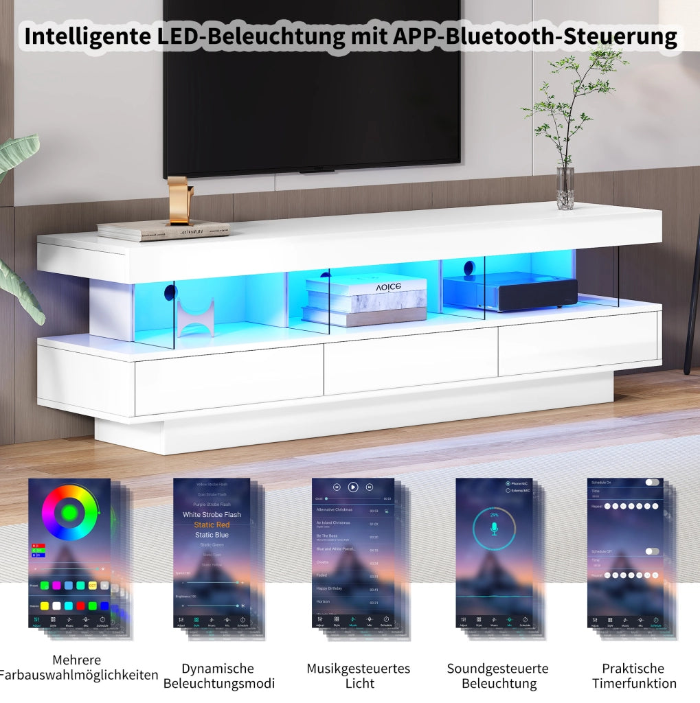 Mobile TV moderno bianco lucido 160x38x50,5 cm con LED Bluetooth