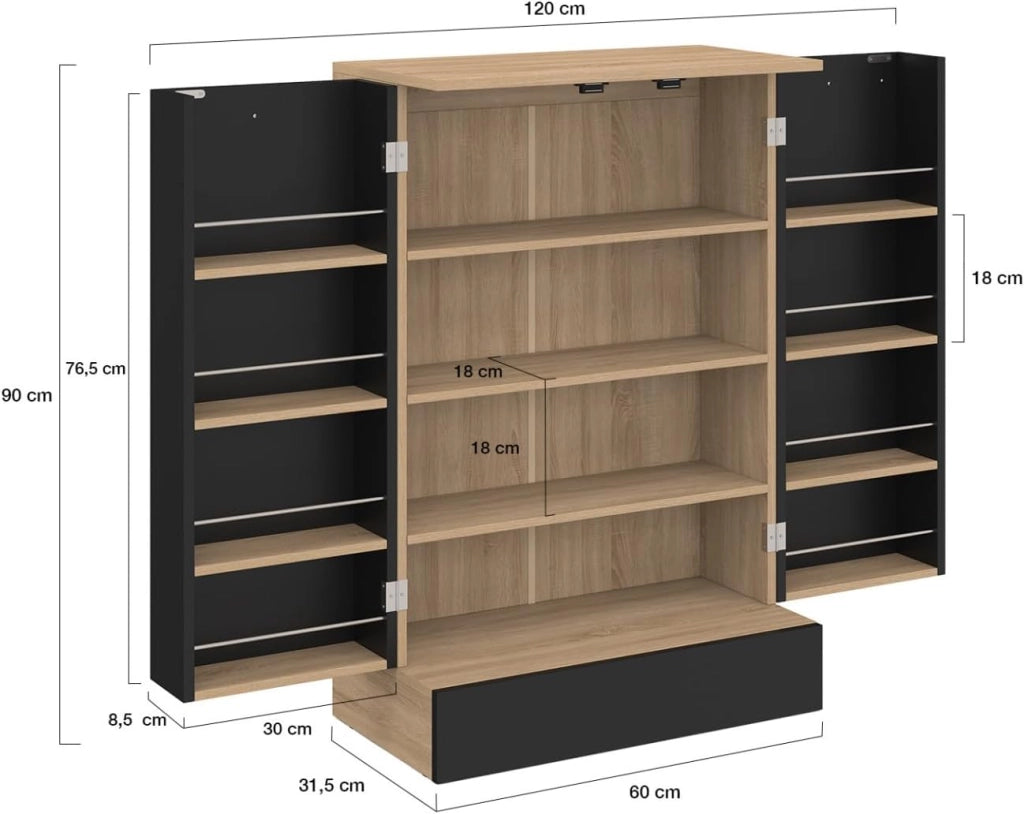 Cassettiera bassa da cucina ALTO H.90 cm con contenitori in legno e nero