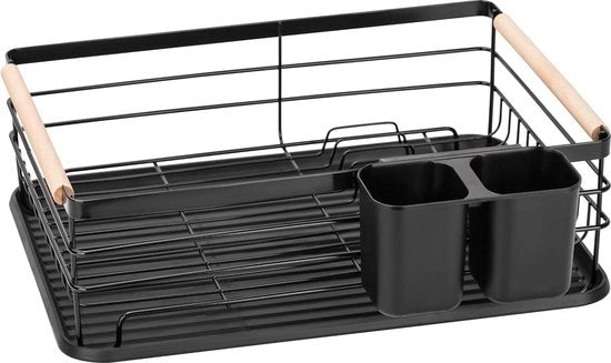 Afdruiprek compacto con tavolo e contenitore per utensili - 43 x 305 x 14 cm - nero - per cucina e afdruiprek con contenitore per residui inclinabile