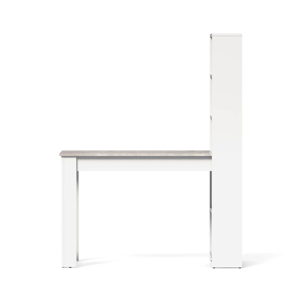 Scrivania Compatta Mojo02 con Libreria Integrata Bianca e Piano Effetto Cemento