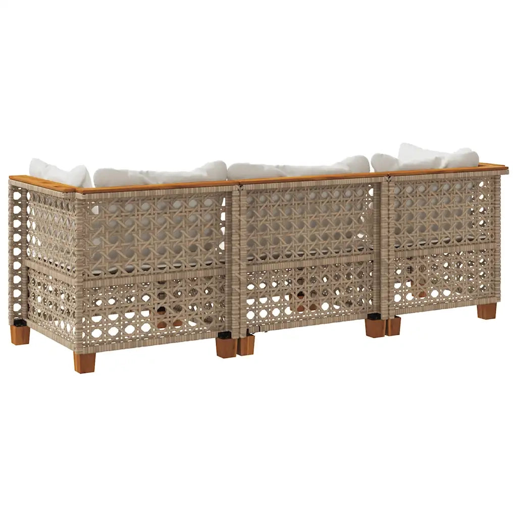 Divano da Giardino con Cuscini a 3 Posti-Sofa da Giardino-Divano da esterno Beige in Polyrattan 920053