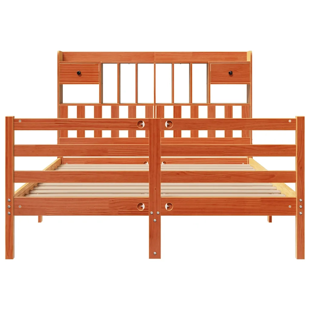 Letto Libreria senza Materasso Marrone Cera 160x200 cm in Pino 3321958