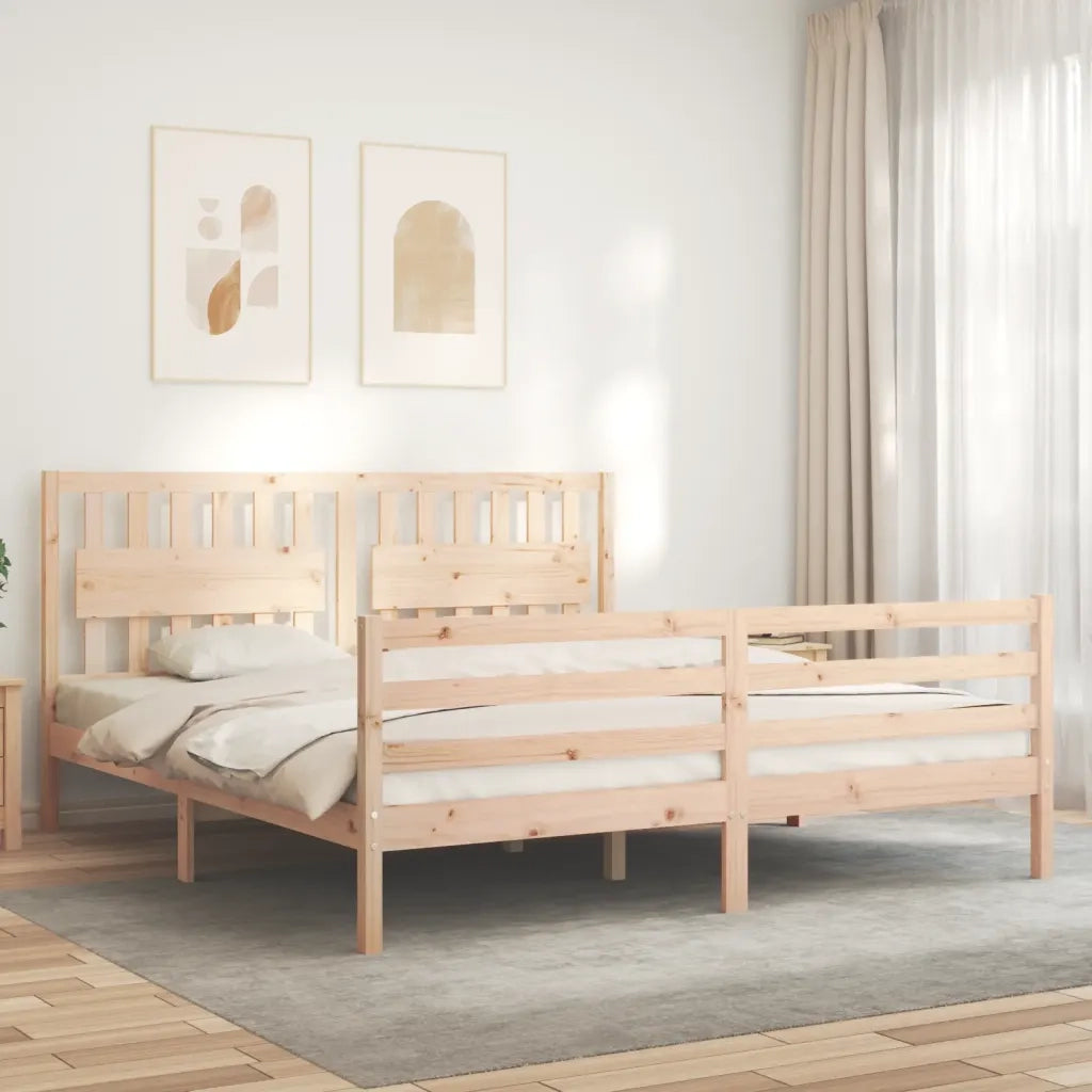 Giroletto con Testiera Super King Size-Struttura Letto in Legno Massello 400678