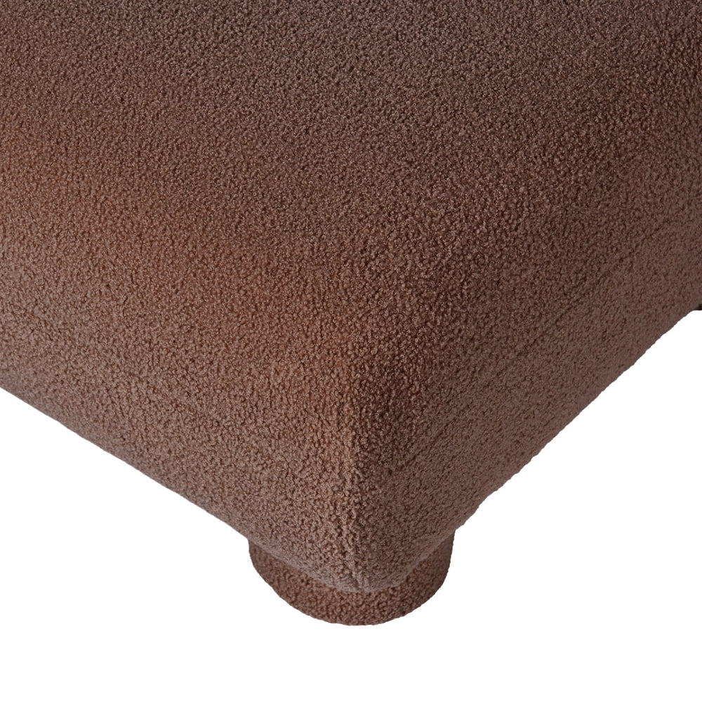Pouf modulare singolo a profilo ribassato in tessuto bouclé marrone