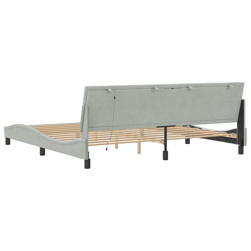 Giroletto con LED senza Materasso Hanko Grigio Chiaro 200x200 cm in Velluto 3213799