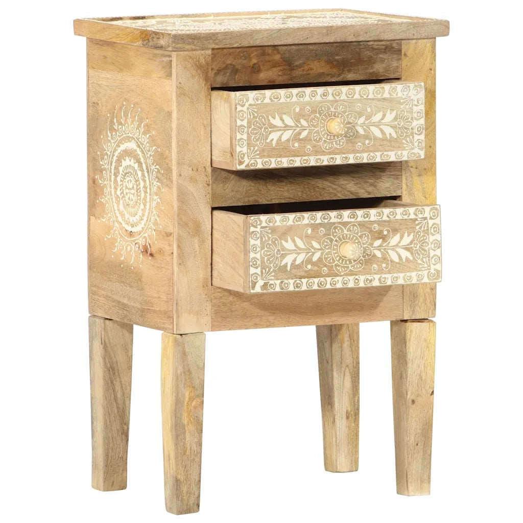 Comodino Dipinto a Mano-Tavolino da notte 40x30x60 cm in Legno Massello di Mango