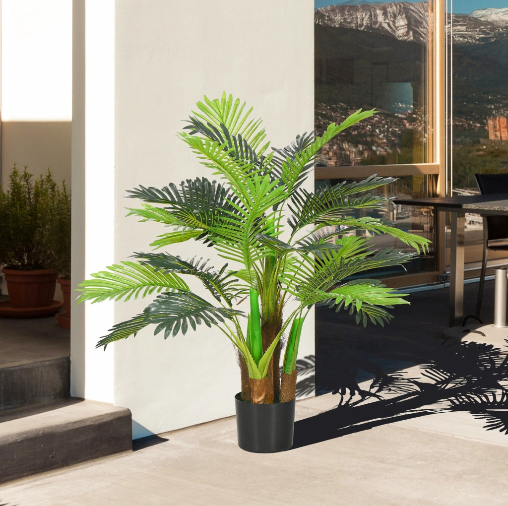 Palma artificiale ULEVR 105 cm con 5 tronchi e rami modellabili, pianta decorativa in plastica verde