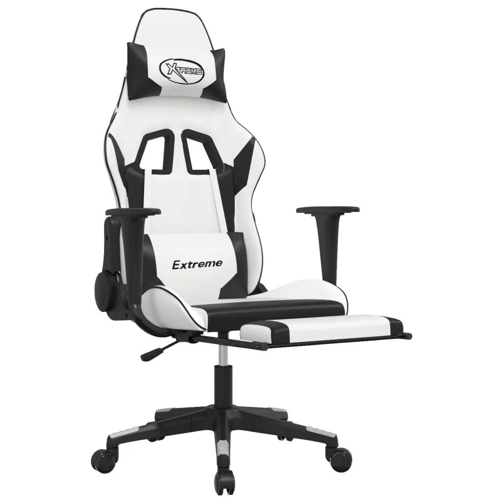 Sedia da Gaming | Sedia da e-sports con Poggiapiedi Bianco e Nero in Similpelle