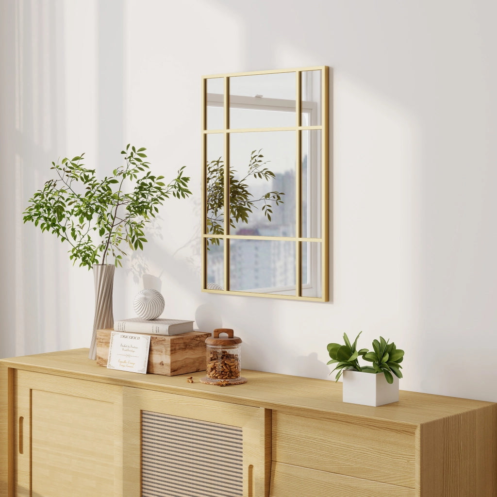Specchio da Parete Rettangolare 70x50cm ¨C Xylo ¨C Cornice Metallo Dorato Stile Finestra
