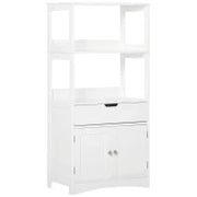 kleankin Mobile Bagno con Mensole, Armadietto e Cassetto, Mobiletto da Bagno Multiuso in Legno, Bianco,  60x33x122.5cm