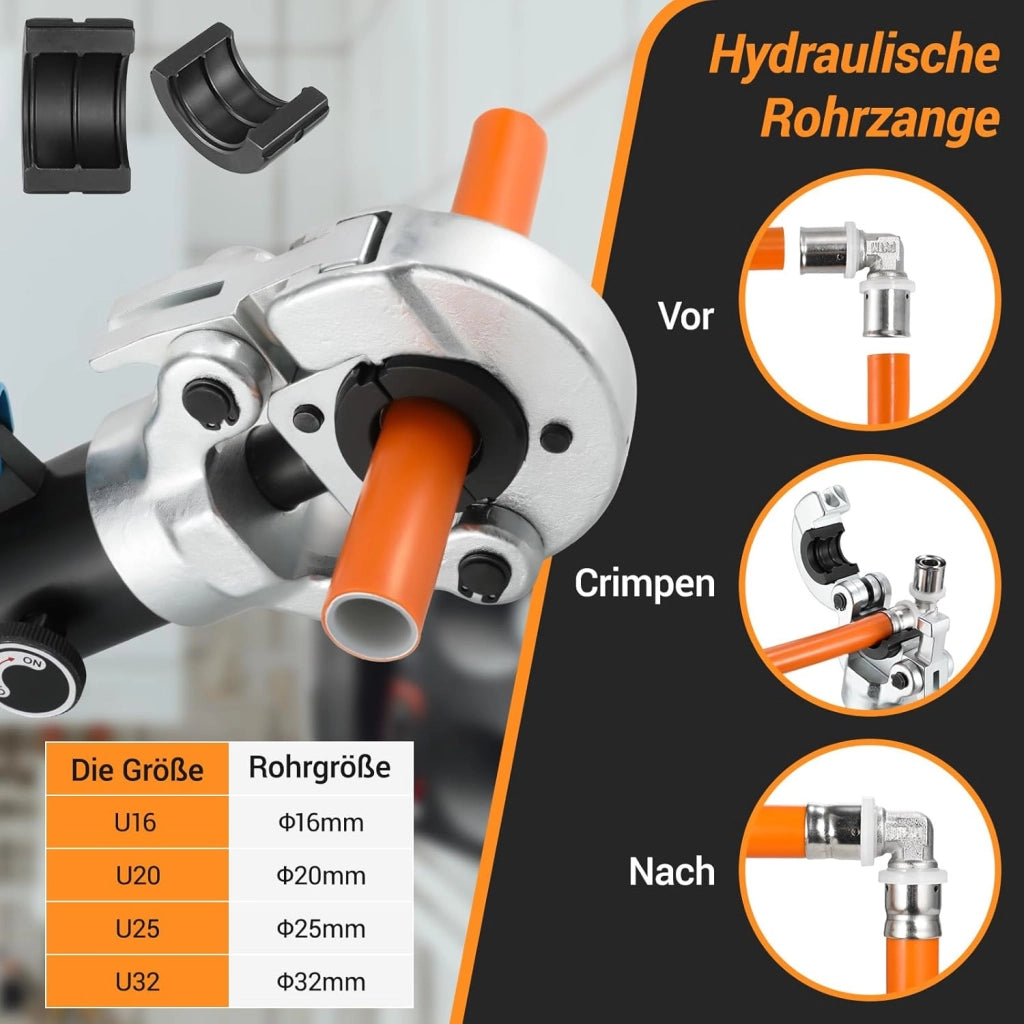 Crimpatrice Multistrato,Pressatrice Multistrato,Pinza Crimpatrice Idraulica con Testa Rotante a 360°,Tubo Composito Press pinza per tubo plastica e alluminio,Set di pinze per tubi a U16-20-25-32