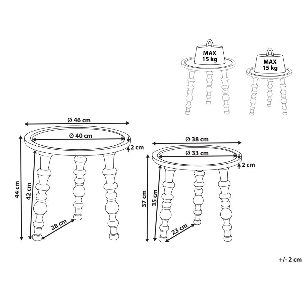 Set di 2 tavolini in legno di mango scuro con base rotonda Design tradizionale