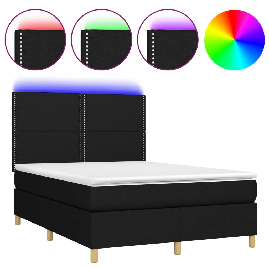 Letto a Molle con Materasso e LED Nero 140x190 cm in Tessuto 3135351