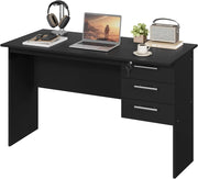 Scrivania con 3 Cassetti, 120x60 cm, Tavolo da Lavoro, Scrivania per Computer, Porta PC in Legno, Nero