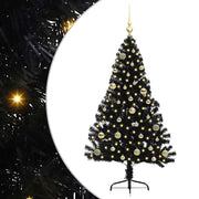Albero di Natale Artificiale-Albero Natalizio con luci integrate Nero 150 cm PVC 837929