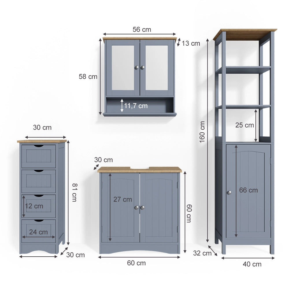 Vicco Set mobili bagno Grigio 4 parti