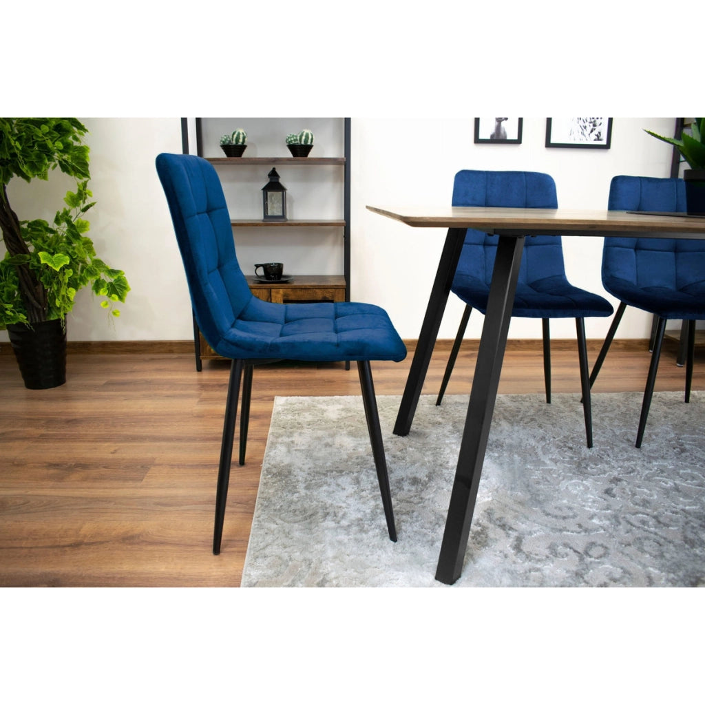 Set di 2 sedie Kara in velluto blu con gambe nere