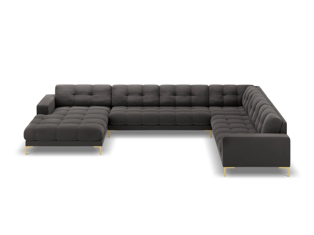 Cosmopolitan Design - Divano panoramico destro "Bali" 7 posti in velluto grigio scuro 