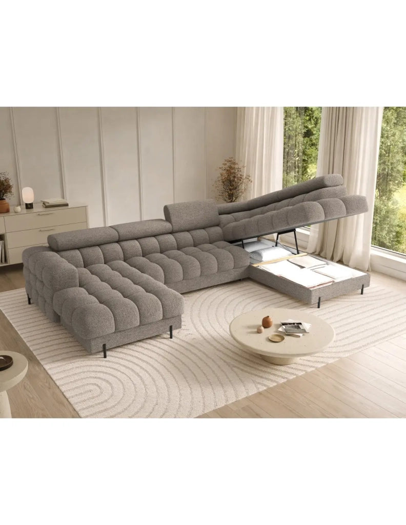 Divano panoramico convertibile Beige scuro angolo destro FERARIA 358x93x202cm