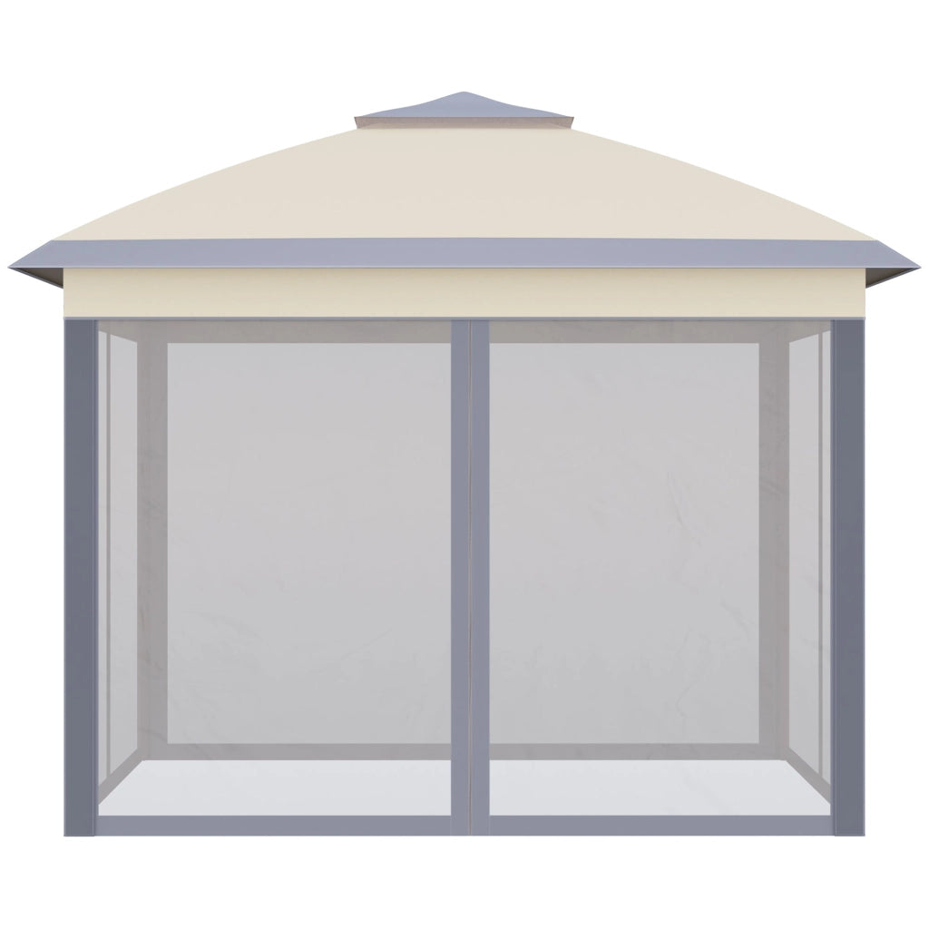 Gazebo Pieghevole da Giardino 3,3x3,3x2,88m con Zanzariera in Acciaio e Tessuto Oxford Beige