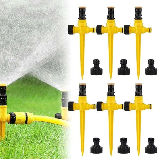 Spreminiere per prato, 360° rotativa, spremi tufo, sistema di irrigazione automatico, getto d'acqua regolabile, giallo, 6 pezzi