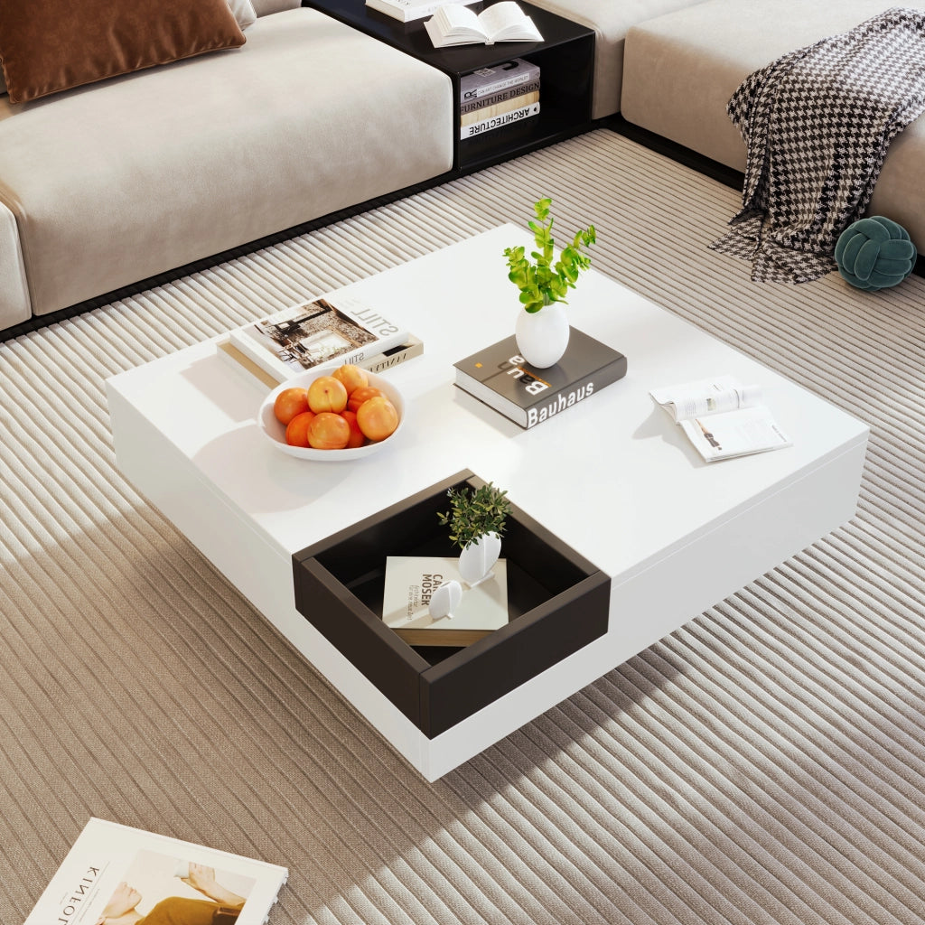 Tavolino da salotto con box contenitore rimovibile e LED controllato tramite app; in pannelli di particelle 72 × 72 × 30 cm; Bianco