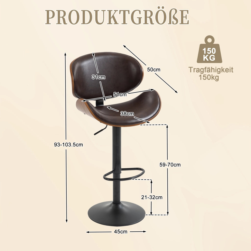 Sgabello da bar girevole con schienale e altezza regolabile; rivestimento in pelle PU; per cucina e bar